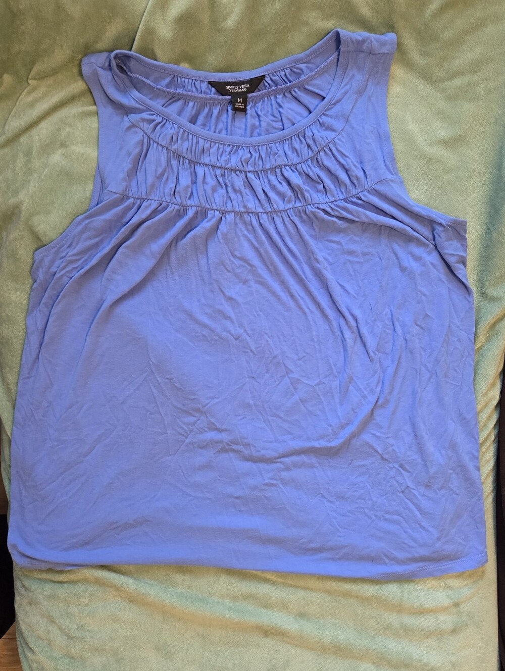 Simply Vera Vera Wang Blue Ruched Pleated Neckline Sleeveless Top Size M